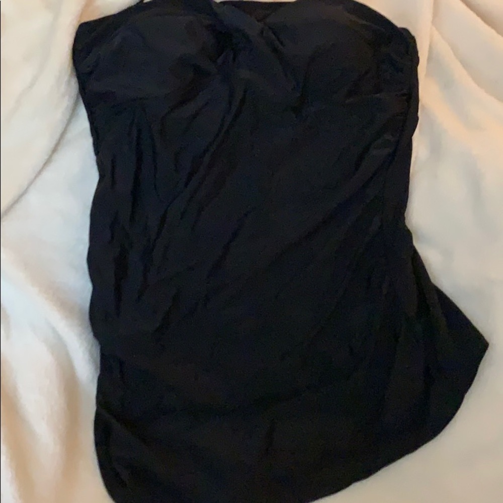 Black one piece bathing suit with skirting - Picture 1 of 5